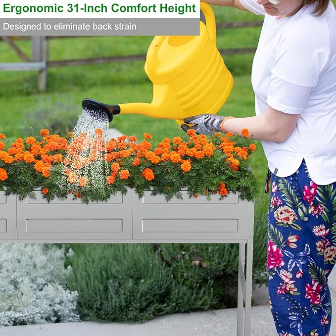 PINPON 31 Tall Galvanized Raised Garden Bed with Legs 48x12x31in Elevated Metal Planter Box for Outdoor Vegetables Herbs Flowers - 300lb Capacity for Backyard Patio Balcony