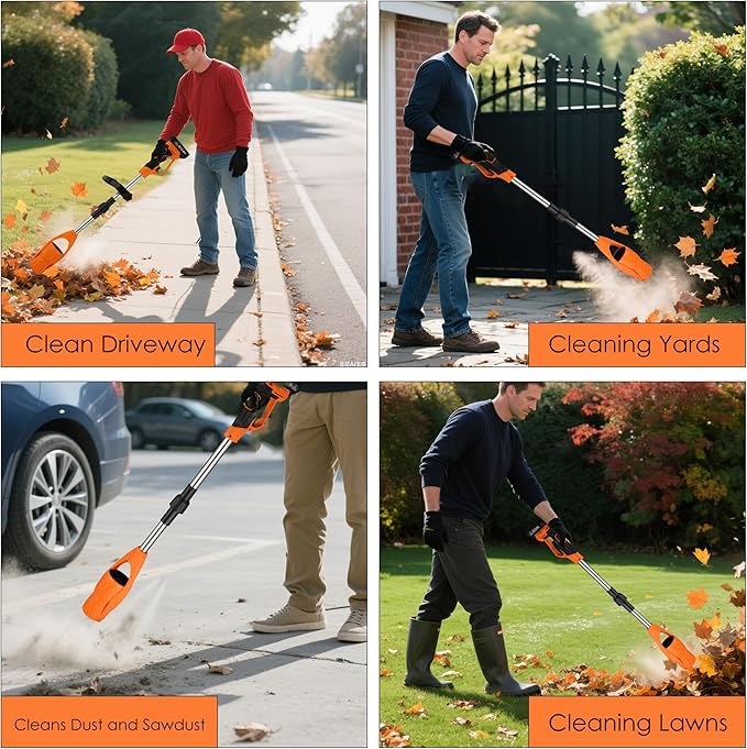 Cordless Leaf Blower 21V Electric - Lightweight Handheld Speed Control via Pressure Switch 2 x 2.0Ah Batteries &amp 1-Hour Fast Charger for Lawn Care Leaf Blowing Small Gravel - Garden Cleaning