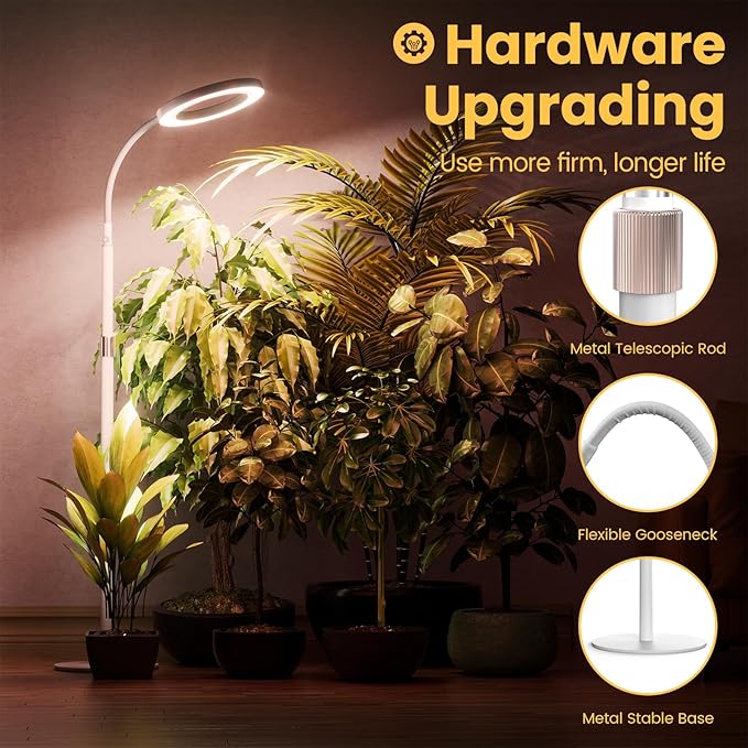 Plant Grow Light for Indoor Plants Full Spectrum Grow Lamp with Pedestal Stand Automatic Timer for 3H/9H/12H Height Adjustable 51-67in White