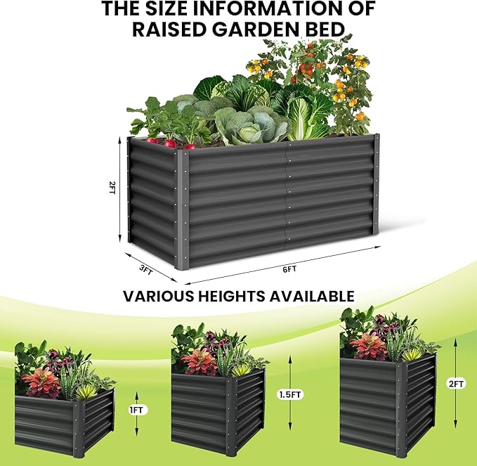 Raised Garden Bed Heavy Duty Raised Garden Beds Outdoor Galvanized Metal 6x3x2ft Planters for Outdoor Plants with Safety Edges 2-Pack Raised Beds for Gardening and Planter Box Dark Gray