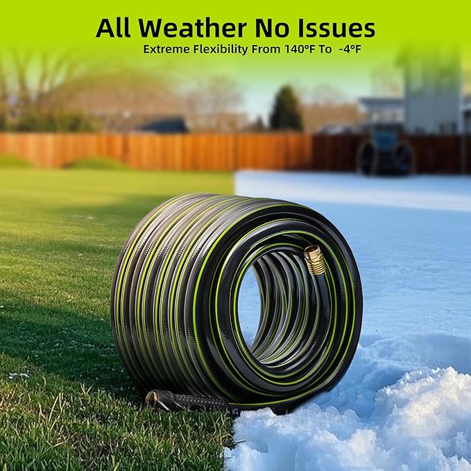 Worth Leader Long Garden Hose 5/8 in. x 50 ft. -No Kink Flexible Leakproof Male to Female Fittings -Heavy Duty Durable PVC Lightweight Water Pipe with Brass Aluminum Ends for Household &amp Yard U