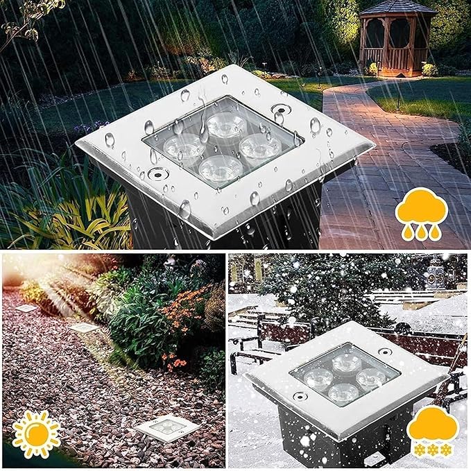 2PCS 4W Landscape Lights Square Outdoor Recessed LED Light IP67 Waterproof Spotlight for Terrace for Gardens Paths of Illumination Lights(Red4W(24V))