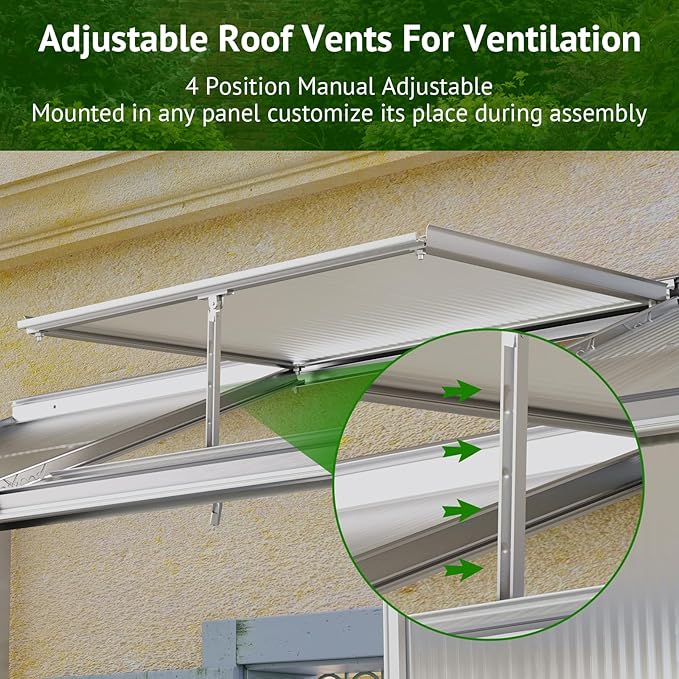 6x2ft Lean-to Polycarbonate Greenhouse Small Walk-in Greenhouse with Adjustable Roof Vent Rain Gutter and Sliding Door Outdoor Green House for Terrace Backyard Sliver
