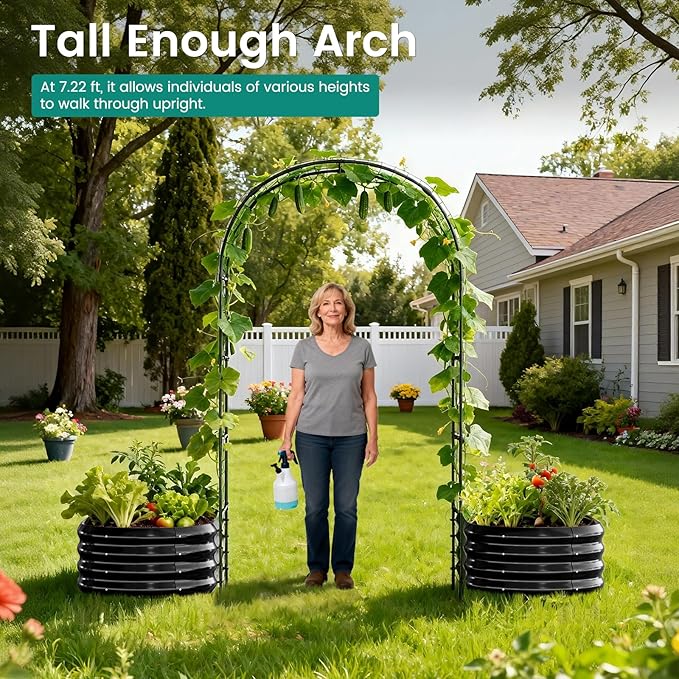 DoCred 3 in 1 Raised Garden Bed with 87in Tall Arch Trellis for Climbing Plants Galvanized Planter Garden Box Outdoor for Gardening Climbing Vegetables Flower Black