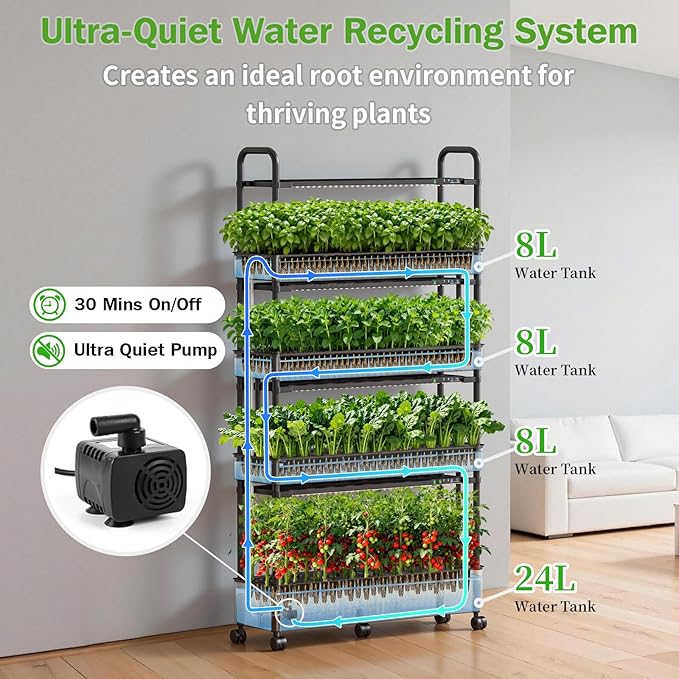 Large Hydroponics Growing System Kit 120 Pods Vertical Indoor Herb Garden Kit with 2 Light Modes &amp Auto Circulating Water System 48L Movable Indoor Gardening System for Herb Vegetable Fruit