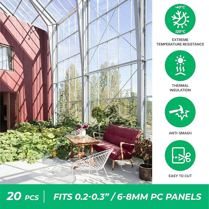 Polycarbonate Greenhouse Panels U Connector Profile - 20 Pieces 2ft Length Prevent Dust Rain &amp Moisture from Getting into Twin-Wall Greenhouse Panels Fit 8mm or 6mm Panels (U Connectors 8mm-2f