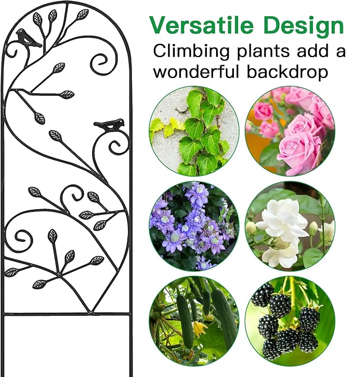 AMAGABELI GARDEN &amp HOME 2 Pack Garden Trellis for Climbing Plants 47 x 16 Black Iron Potted Support Vines Metal Wire Plant Trellis for Climbing Vegetables Flower Patio Roses Cucumbers Supports