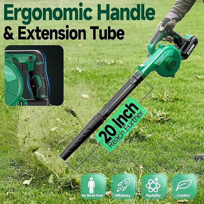 K I M O. Cordless Leaf Blower Vacuum Combo 4 in 1 3 Nozzles &amp3 Modes for Inflation &amp Deflation Extended Tube &amp Variable Speed 20000RPM 150MPH 2x2000mAh Battery Powered Leaf Blowers for