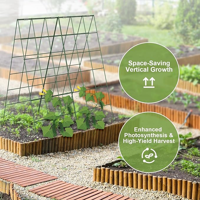 Amoskey Cucumber Trellis Garden Trellis for Climbing Plants Outdoor Foldable A-Frame Trellis Cucumber Trellis for Raised Bed for Cucumbers Peas or Tomatoes (Green Bold Large Grid 46''H*36'W)
