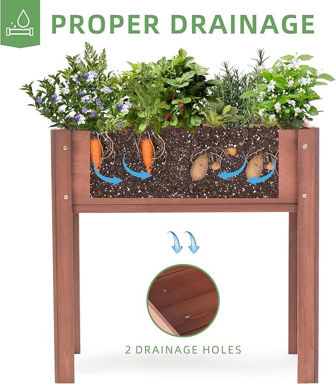 31x16x31 inch Raised Garden Bed with Legs Elevated Wooden Planter Box for Outdoor Plants Flowers Fruits Vegetable Herb Growing