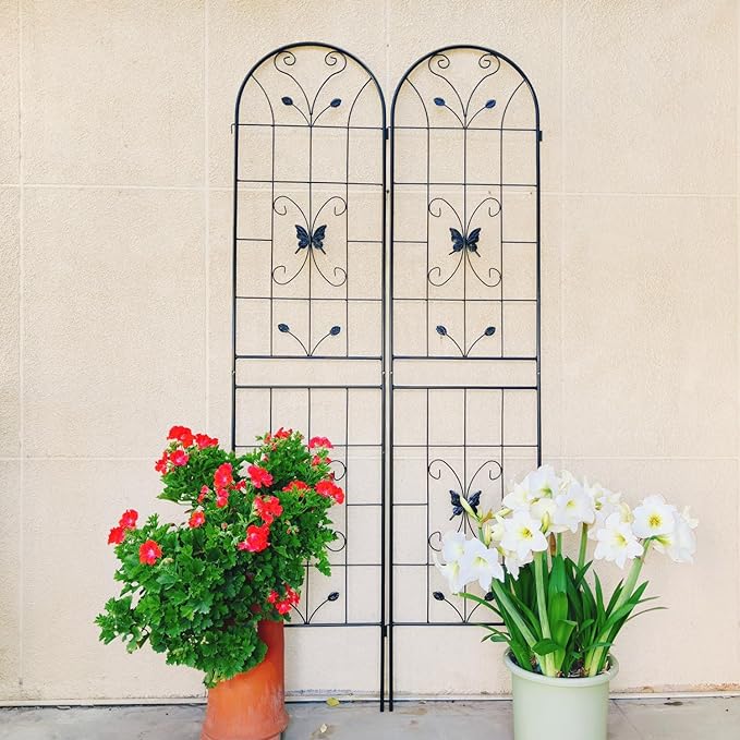 2 Pack Metal Garden Trellis 86.7 X 19.7 Rust-Resistant Trellis for Climbing Plants Outdoor Flower Support Black Black Galvanized Round Pipe with Powder Coating Outdoor Garden Seasonal Decor