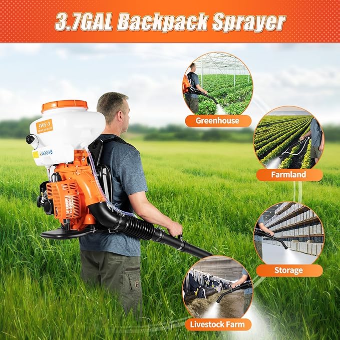 Backpack Sprayer 3.7gal Fogger Sprayer Garden Sprayer Agricultural Mist Duster Sprayer for Vegetable Sheds Orchards Garden Orange