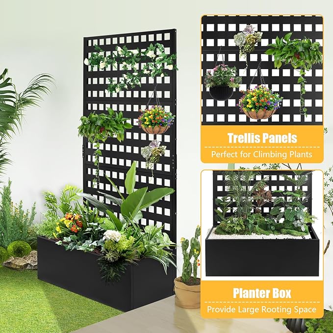 Metal Planter Box with Trellis for Climbing Plants 35x18x71Inch Planter with Privacy Screen&ampTrellis Privacy Planters for Patio
