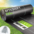 Weed Barrier Fabric 6x300ft Landscape Fabric 3.2oz Heavy Duty Durable Woven Geotextile Fabric High Permeability Ground Cover Mat Driveway Fabric Garden Weed Control Cloth with 20 U-Securing Pegs