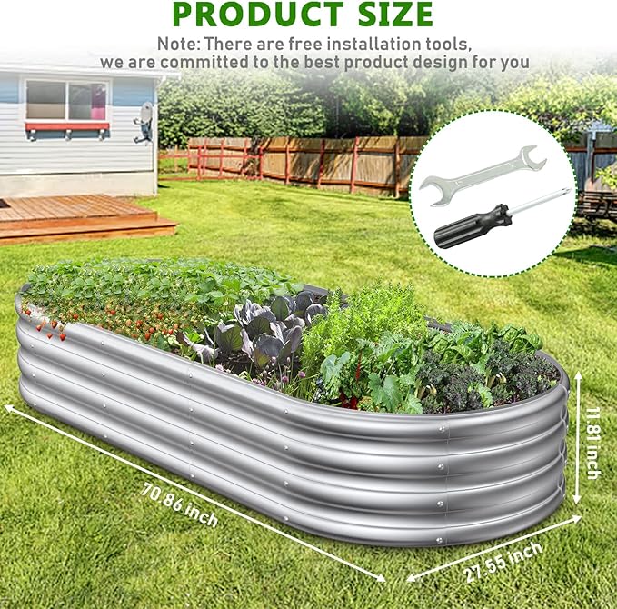 6x2.3x1ft Outdoor Raised Garden Bed Planter Raised Bed for Gardening Outdoor Raised Planter Box for Flower Vegetables