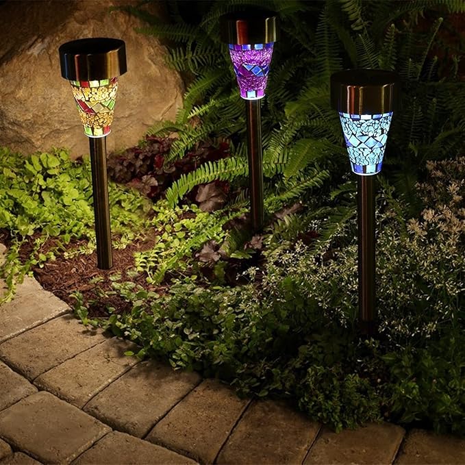 Plant Growing Lamps Solar Light LED Mosaic Lawn lamp Outdoor Waterproof Mosaic lampshade Modern Park Garden Path Landscape Lawn Decorative 1/3pcs(One for Each Color)
