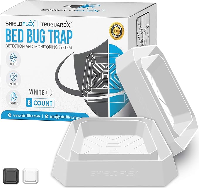 Bed Bug Trap — 8 Pack | TruGuard X Bed Bug Interceptors (White) | Eco Friendly Bed Bug Traps for Bed Legs | Reliable Insect Detector Interceptor and Monitor for Pest Control and Treatment