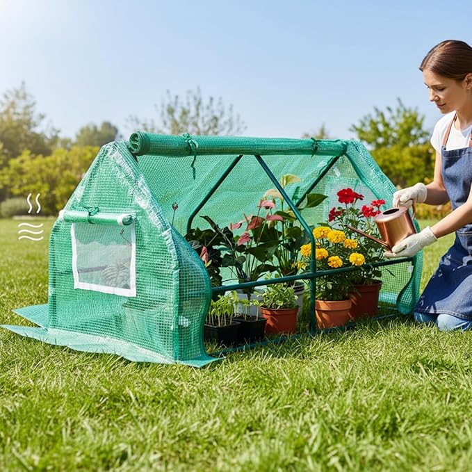 47.2 L × 23.6 W × 23.6 H Mini Greenhouse for Indoor OutdoorPortable Mini Greenhouse Heavy-Duty PE Plant Cover Tent  Tabletop Greenhouse for Small Plants Seedling Humidity Dome Green