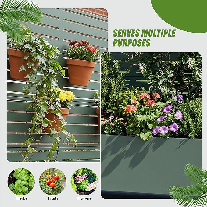 Casaphoria Metal Raised Garden Bed with Trellis and Wheels 72x47x16 Planter Box for Climbing Plants Vegetables &amp Vines Features Drainage Holes and Privacy Screen Drak Green-Louvered