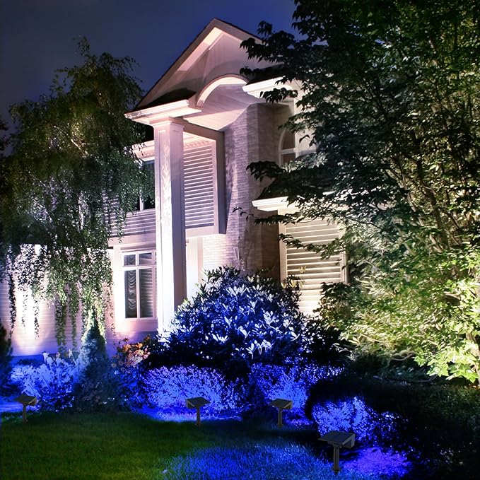 T-SUN Solar Spot Lights Outdoor 4 Pack 49LED Landscape Spotlights 2 Lighting Modes Auto ON/Off Solar Lights for Trees Garden Yard Pathway Driveway(Blue)