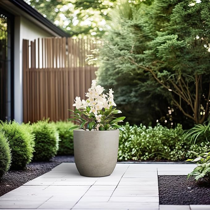 Kante 13.4 Dia Round Concrete Planter Large Outdoor Modern Indoor Decorative Plant Pots with Drainage Hole and Rubber Plug for Home and Garden Weathered Concrete