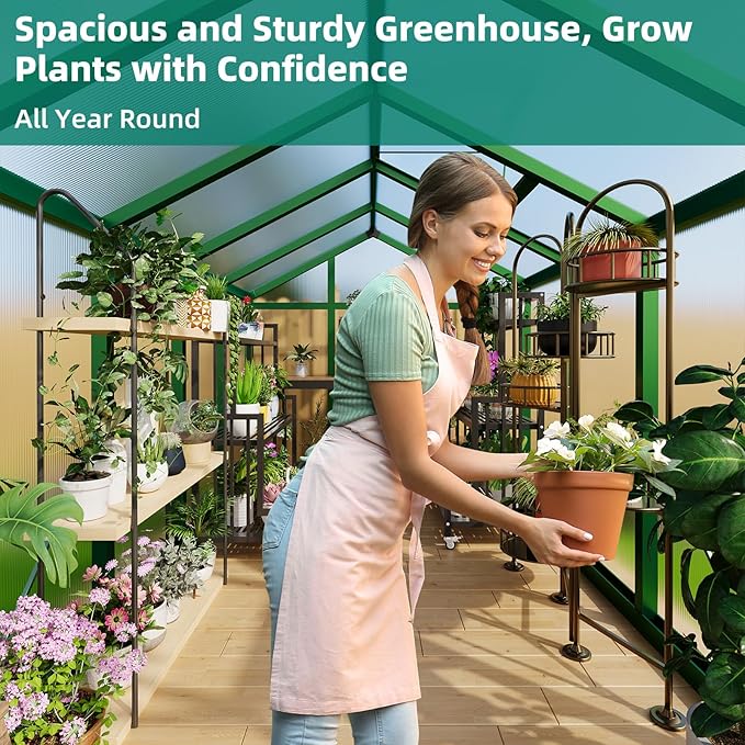 6x10 FT Greenhouse for Outdoors Aluminum Greenhouse with Quick Setup Structure and Roof Vent Polycarbonate Greenhouses Heavy Duty Large Walk-in Greenhouse for Winter Garden Backyard Patio Lawn