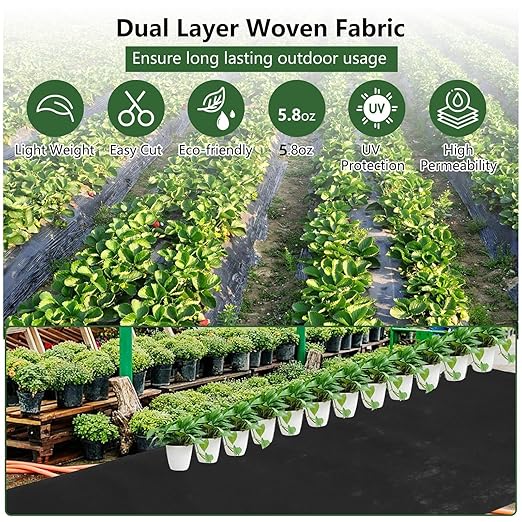 Heavy-Duty Woven Weed Barrier Fabric - 4ft x 100ft - Double Layer Design - Ground Cover for Garden Beds and Landscaping