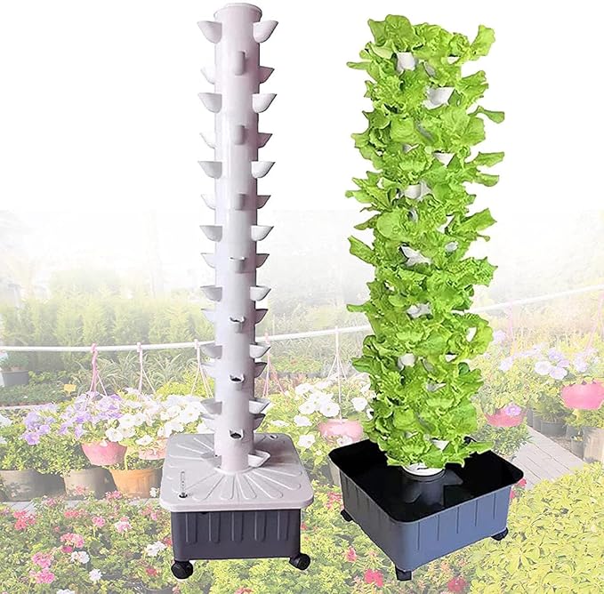 Hydroponics Tower Garden Hydroponic Growing System for Indoor Herbs Fruits and Vegetables - Aeroponic Tower 15 Layer 45 Plant Sites with Hydrating Pump Adapter Net P