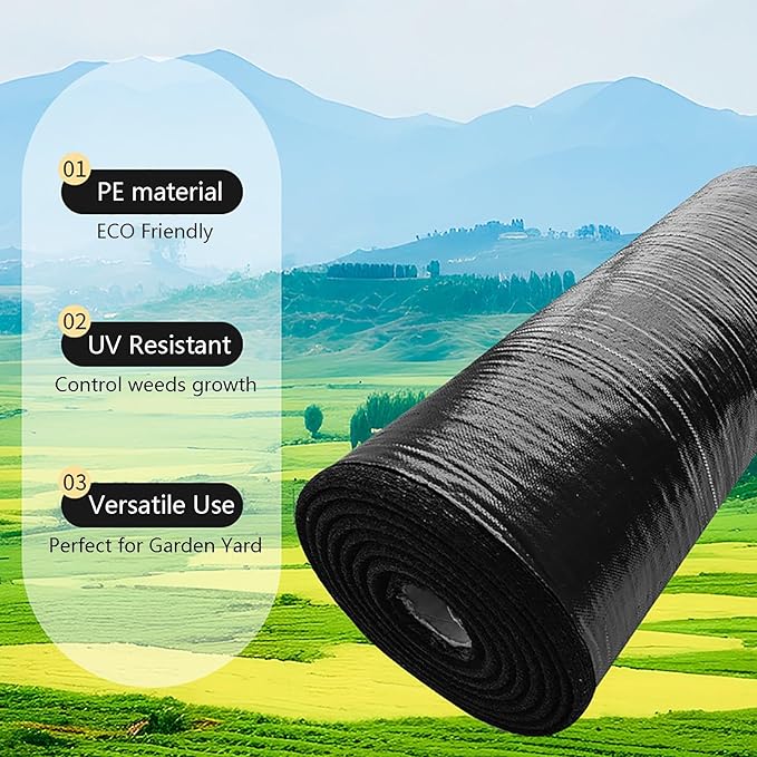 Weed Control Fabric Weed Membrane Roll Tear-proof Garden Underlay Weed Control High Density Landscape Weed Matting for Patios Garden Flower Beds Pond(1.5 * 200m)