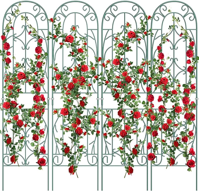 4 Pack Metal Garden Trellis for Climbing PlantsGreen Metal Garden Trellis for Vines Plant Rose Vegetable SupportLarge Decorative Outdoor Trellis