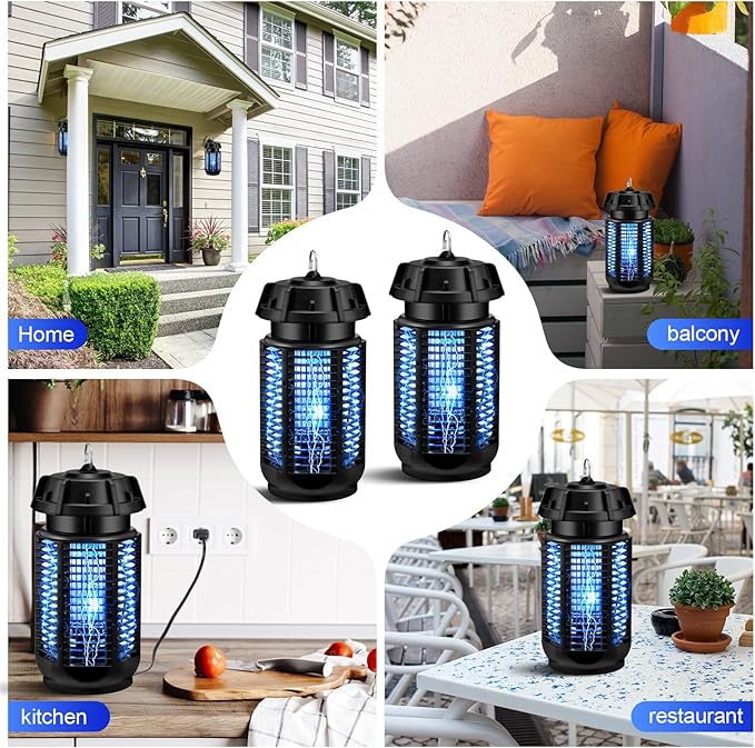 Qualirey 2 Packs Fly Zapper Bug Killer 4000v 20w Power Electric Mosquito Trap Mosquito Killer with 3.9ft Cords for Outdoor Indoor Ipx4 Waterproof Insect Trap with 2 Brushes for Home Patio Camping