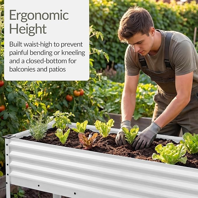 Best Choice Products 48x24x30in Galvanized Raised Garden Bed Metal Elevated Planter Box Vegetable Garden for Backyard Patio Balcony - White