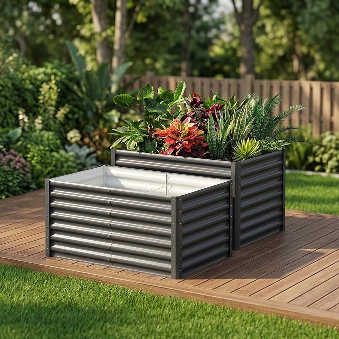 Raised Garden Bed Heavy Duty Raised Garden Beds Outdoor Galvanized Metal 6x3x2ft Planters for Outdoor Plants with Safety Edges 2-Pack Raised Beds for Gardening and Planter Box Dark Gray