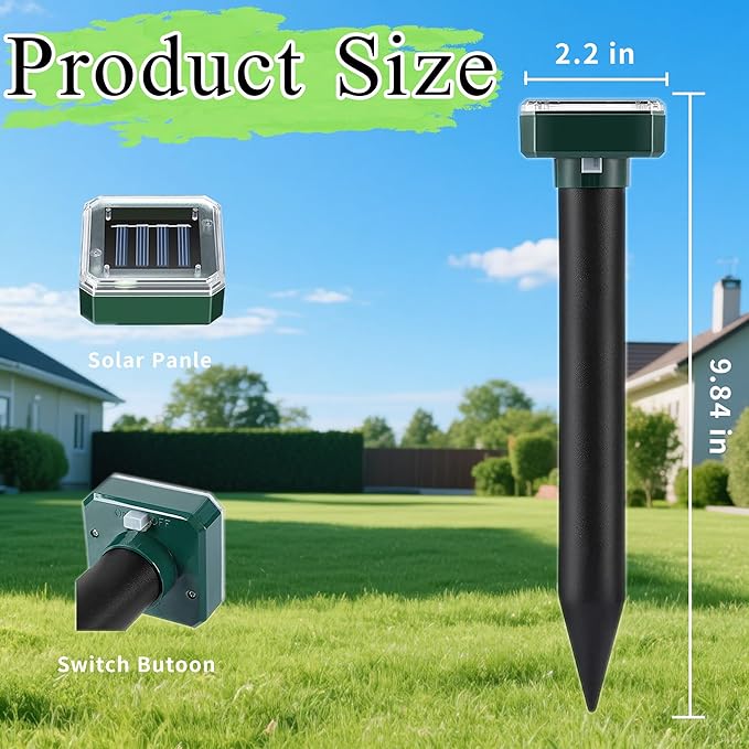 Mole Repellent Solar Powered 10 Pack Snake Vole Repellent OutdoorWaterproof Ultrasonic Deterrent Groundhog Squirrel Gopher Vole Deer and Chipmunk for Lawns Garden &amp Yard