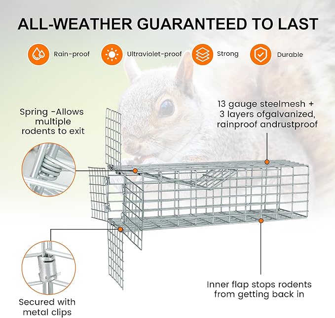 One Way Squirrel Door Excluder Humane Squirrels Chipmunks Contactless Excluder for Outdoor Spaces Like Attics Chimneys - Includes Full Installation Kit