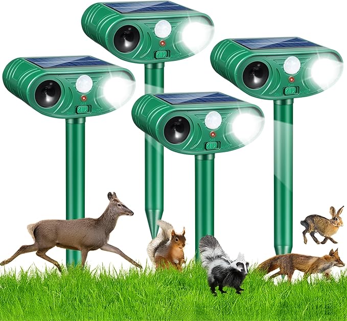 2026 Sonic Fortress Pro Deer Repellent Devices Racoon Repellent Outdoor Squirrel Fortress Pro IP65 Animal Repeller Cat Deterrent with Motion Sensor&ampFlash Light to Scare Dog Out of Garden Yard(4Pa