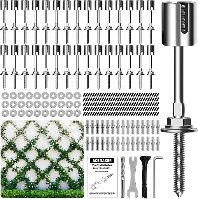 Wire Trellis for Climbing Plants Outdoor 30-Set Wall Trellis Kit T316 Espalier System for Fence and Garden DIY Projects (Hubs Only Without Cable)