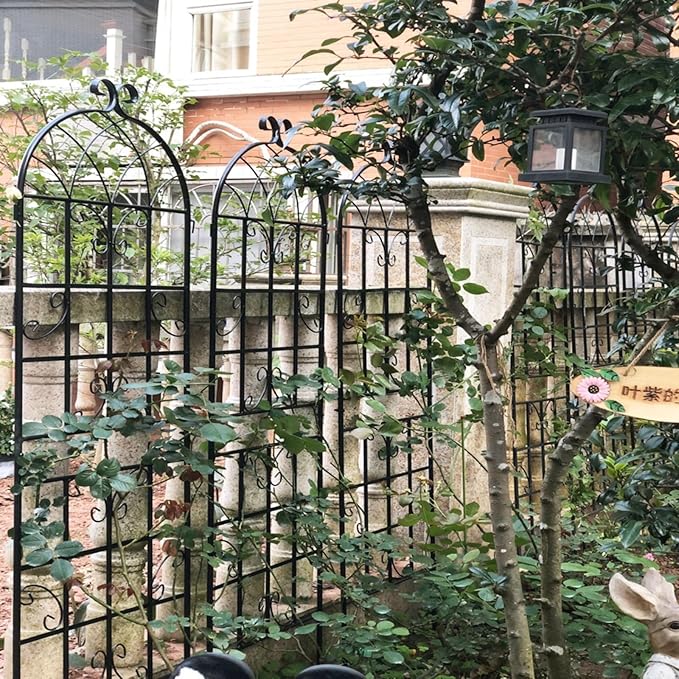 Metal Garden Trellis Rustproof Arched Fence for Climbing Plants Outdoor Flowers Vegetables Elegant Flower Trellis for Garden Decor Wall Brackets Black &amp White 71 x 19.7 (Black 4 Pack)