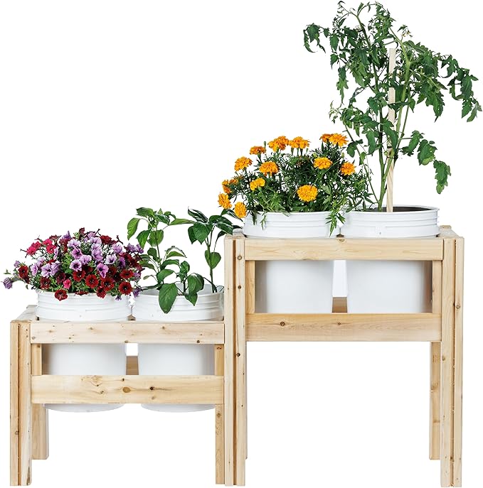 Greenes Fence Two-Tiers Four Bucket Elevated Cedar Wood Garden Frame 54 in. x 16 in. x 30 in. - Made in USA with North American Cedar