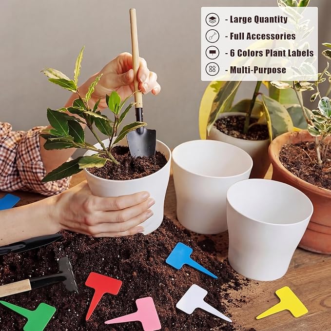 48 Pack Plastic Planters 5.5 Inch Flower Plant Pots Indoor Set Thickened Seedling Nursery Pots Seed Starting Pots with Drainage Holes Saucers Mini Garden Tool for Home Office Garden White