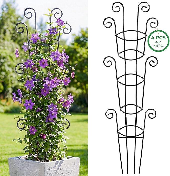 4 Pack 43 Inch Metal Plant Trellis for Climbing Plants - Rustproof Garden Trellis for Large Potted Houseplants Sturdy Plant Support Indoor Outdoor for Monstera &amp Vines Home Decor