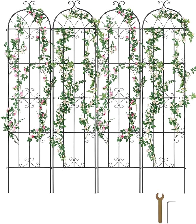 Happybuy Garden Trellis 87 x 20 in 4 Packs Rustproof Metal Garden Flower Trellis Outdoor Climbing Rose Cucumbers Support Decorative Clematis Trellis for Courtyards Lawns