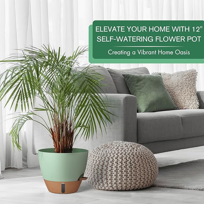 montresor 12/10/8 Inch Self Watering Pots for Indoor Plants Plastic Large Pot for Outdoor Plants Water Level Window &amp Spacious Reservoir Flower Pots Decorative Planter with Drainage and Tray