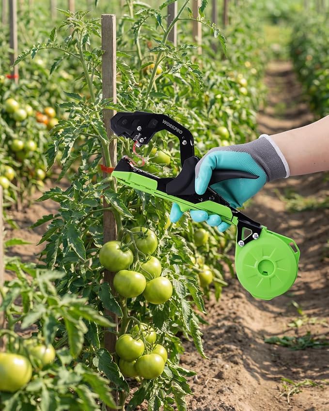 WORKPRO Plant Tying Machine Lightweight Tape Gun for Tying Vines and Support Plants Includes Gloves 20 Rolls of Tape 10000 Staples Ideal for Tomatoes Grapes Cucumber and Vegetables