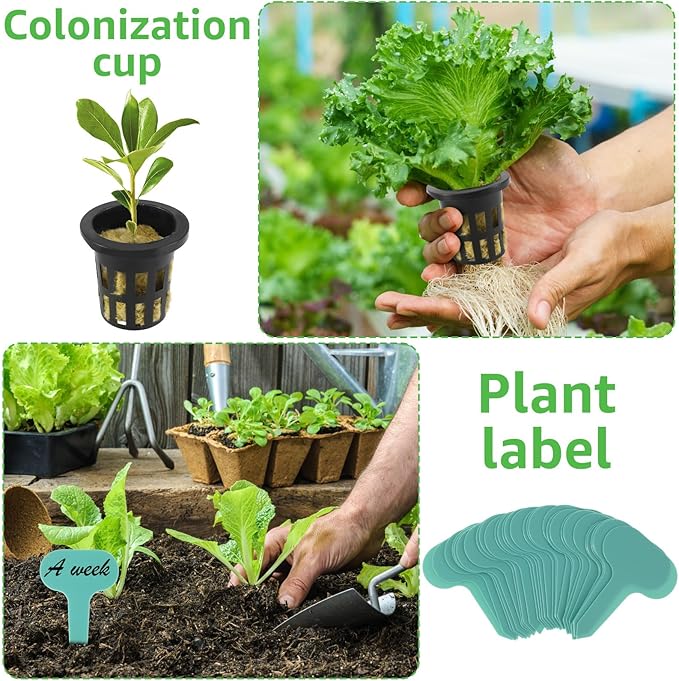 72 Set Rock Wool Cubes for Hydroponics Growing System 1.5inch Rock Wool Planting Cubes with 72 Net Cups 30 Label Good Absorption Hydroponics Mesh Net Cup Kit for Home Balcony Yellow