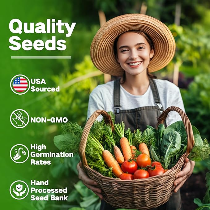 Lush&ampDew Year-Round USDA Zone 9 Seed Bank Gardening Gifts for Women Men 32 Varieties Non-GMO Heirloom Seeds of Vegetables Herbs Fruits Gift for Mom Dad Survival Seed Kit for Raised Garden Beds