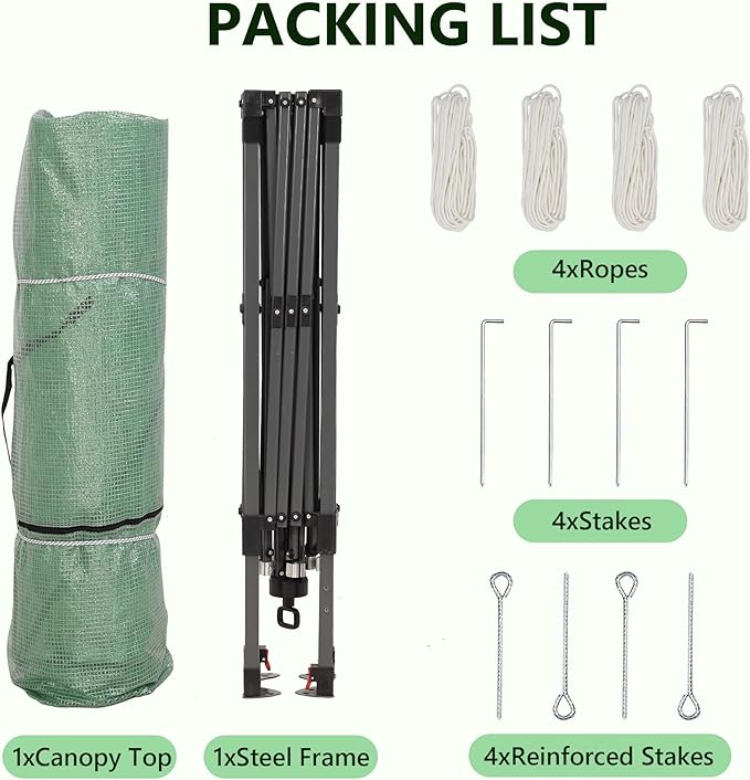 GDY 10X10FT Instant Pop-up Greenhouse Walk-in Plant Gardening Green House with PE Cover/Roll-Up Zipper Doors/Side Windows for Indoor Backyard and Outside Green/Clear.