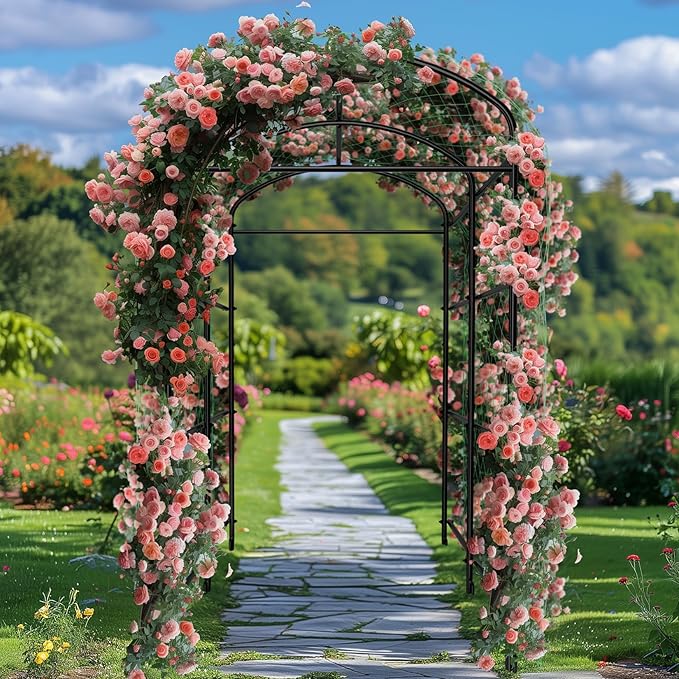 unho Garden Trellis Arch 87in Extra Tall Polyethylene-Coated Stainless Steel Garden Trellis for Climbing Plants Outdoor Garden Trellis Arch for Cucumber Trellis