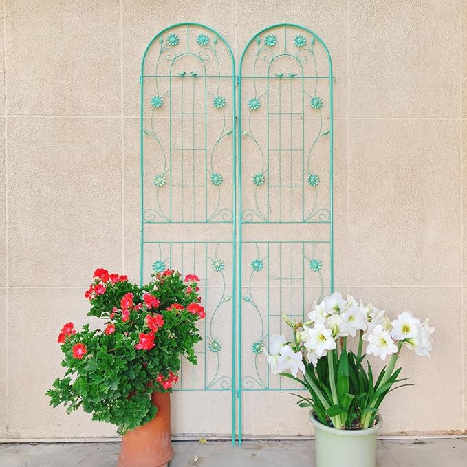 2 Pack Metal Garden Trellis 86.7 x 19.7 Rust-Resistant Trellis for Climbing Plants Outdoor Flower Support Green