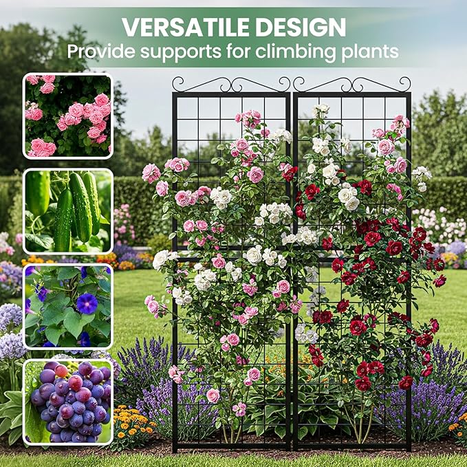2 Pack 71 Inch Metal Garden Trellis for Climbing Plants Thickened Square Tube Metal Garden Trellis for Vines Plant Rose Vegetable SupportLarge Decorative Outdoor Trellis